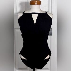 Lauren Ralph Lauren Tummy Control One Piece Swimsuit Black Ruched 18W NWT